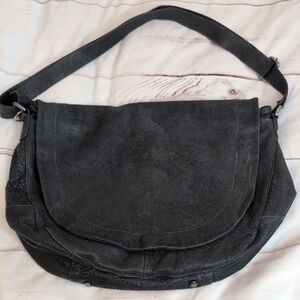 Abro Black Leather Shoulder or Cross Body Bag Purse Large Tote Style Super Cute